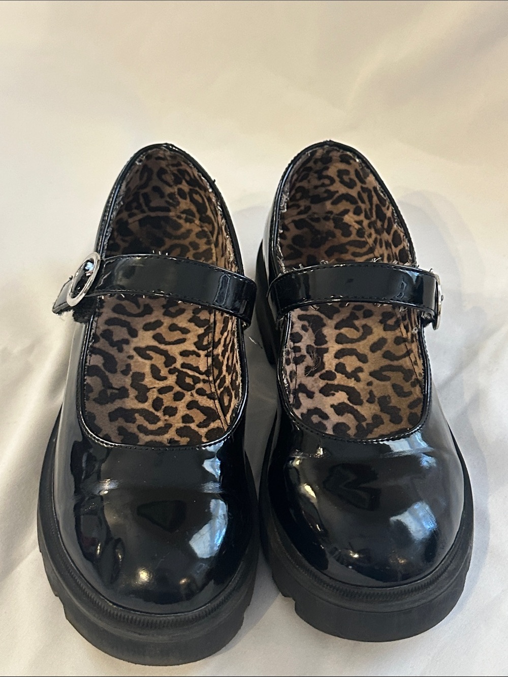 Girls Black Patent Mary Jane Shoes Leopard Insole Sincerely Jules Girl size 2